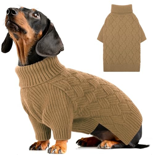 AOFITEE Maglione per Cane, Invernale Maglioncino Cane Taglia Piccola con Collo Alto, Maglione Natale Cani Morbida e Calda Maglioncini Pet con Maniche, Maglioni Cani Marrone, XS