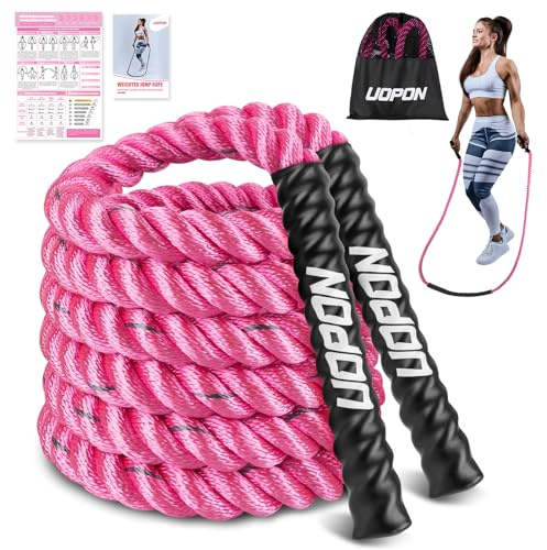 Weighted Jump Rope for Women, 1.25LB Heavy Skipping Rope for Exercise with Training Poster, 9.19FT Weight Fitness Jump Rope for Improve Strength, Building Muscle & Total Body Workout Equipment(Pink)