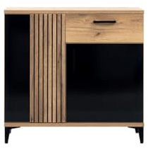 Marmex Aris AS2 Kommode, Zimmerkommode, 2-türige Kommode mit 1 Schublade, Kombi-Kommode 88,5x84x39 Eiche Evoke + schwarz glänzend für Wohnzimmer, Schlafzimmer