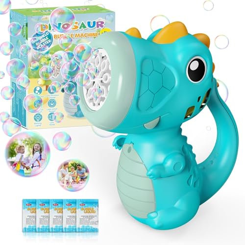 Bombble Dino Seifenblasenspielzeug Kleinkind,Dinosaurier Seifenblasenmaschine 5000+ Blasen/Min mit Seifenblasenlösung für Hochzeit/Geburtstag/Party, Outdoor Geschenk für Junge&Mädchen (Blue-V3)