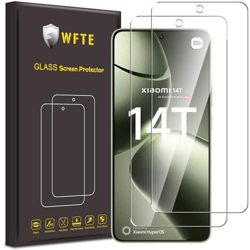 WFTE [Lot de 2 Verre Trempé pour Xiaomi 14T/14T Pro, 0,26mm Film de Protection D'écran avec Haute Transparence à 99%, Anti-trace Protecteur avec Dureté 9H Glass