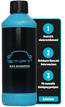 Stipt Wax Shampoo - Neutrales, schaumarmes Wasch- und Wachsshampoo - Mit natürlichen Wachsen für unvergleichlichen Glanz - 500ml Auto Shampoo für manuelle Reinigung - Langzeitschutz für Lackpflege