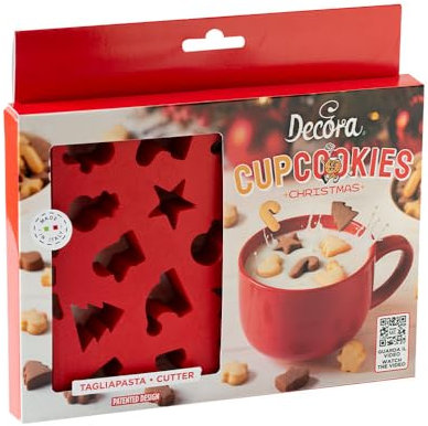 Decora, 0255235 Plaque coupe-papier Mini Milk CupCookies, idéale pour faire 22 mini biscuits de Noël, à couler dans le lait pour rendre le petit-déjeuner de Noël unique.