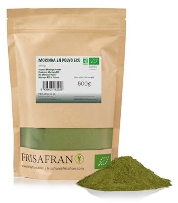 FRISAFRAN | Bio Moringa Pulver 500g | reines Moringa | Fein Gemahlene Moringablätter | pulverisiertes Blatt | Moringa-Pflanze | Superfood | 100% natürlich | Vegan | Blattpulver moringa Oleifera