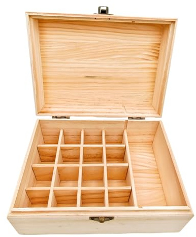 Anktily Unfinished Wooden Storage Organizer Box with Lid/17 Compartments, 20 x 14.5 x 10 cm Unpainted Wood Case Box for Small Keepsakes, Jewellery, Tea Bag Holder Case