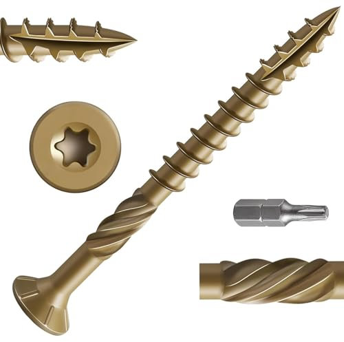 Dayalo Tornillos Torx para construcción de madera (4,8 x 57 mm, 50 unidades, tornillos para aglomerado, amarillo, cabeza avellanada, tornillos de terraza, tornillos universales, tornillos para madera