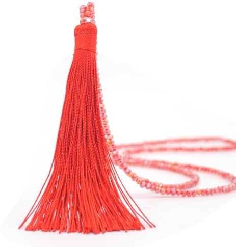 Whakano Collana di perle bohémien, collana lunga vintage da donna con nappa, ciondolo di perle, collana di perle, collana da pullover, gioiello per il collo, elegante collana di perle per donna, rosso