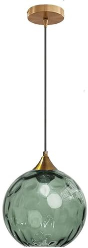 AWEITG Lampe suspendue en verre Globe Support moderne en bronze doré avec boule en verre coloré, lampe suspendue réglable, décoration d'intérieur for salon, cuisine, îlot(Green)