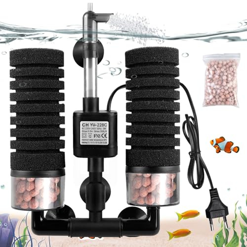 Akvarium svampfilter, tyst skumfilter, akvariefilter med filterboll, elektriskt akvariefilter, tyst dykskum, dubbelsvampfilter, akvariefilter för biologisk mekanisk filtrering