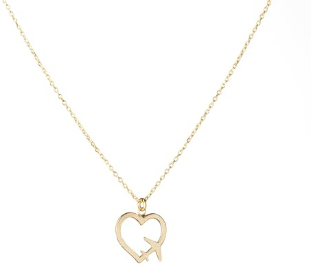 WearTravelers Collana con Ciondolo a forma di Cuore e Aereo in linea - Collana Regolabile in Argento 925 - Idea Regalo per chi ama Viaggiare - Modello Ginevra (Oro)