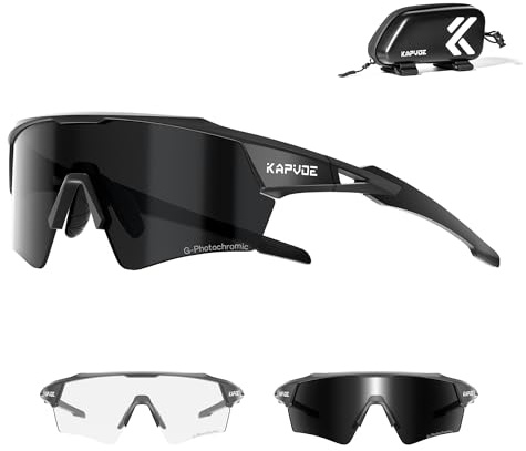 KAPVOE Occhiali Ciclismo Fotocromatici Uomo Occhiali da Sole Sportivi Donna TR90 Occhiali Bici da Corsa Trasparenti Occhiali MTB Anti-UV400 Occhiali da Ciclista Running Bicicletta Mountain Bike Nero