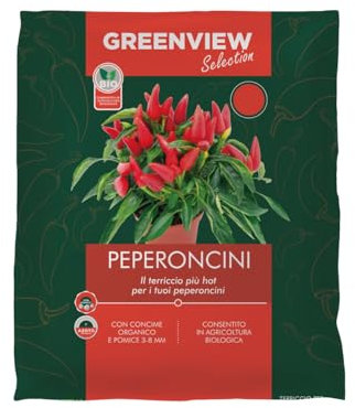 Greenview, Terriccio di alta Qualità Linea Selection, Substrato Specifico per le tue piante ad alta Aerazione e Drenaggio, massimo assorbimento nutritivo (per Peperoncini, 5 Litri)