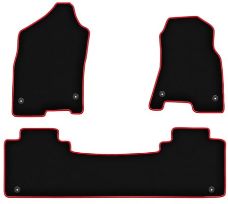 Wielganizator Velours Fußmatten 3-TLG Set passend für Dodge RAM 1500 (2019-2024) | Qualität: LUX – Maßgenau & rutschfest – Schwarz/Rot