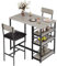 Juego de Mesa de Comedor para 2, Mesa de Cocina con 2 sillas, Juego de 3 Piezas de Barra de Altura de mostrador con 3 estantes de Almacenamiento para Espacios pequeños, apartamento (Gris)