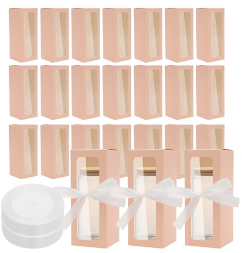 24Pcs Tumbler Gift Boxes with Ribbo,8x8x20cm Tumbler Packaging Boxes with Transparent Window for Sublimation Glass Exhibition,Cup Gift Box for Drinking Cup Glasses Jars Mug Can(Pink)