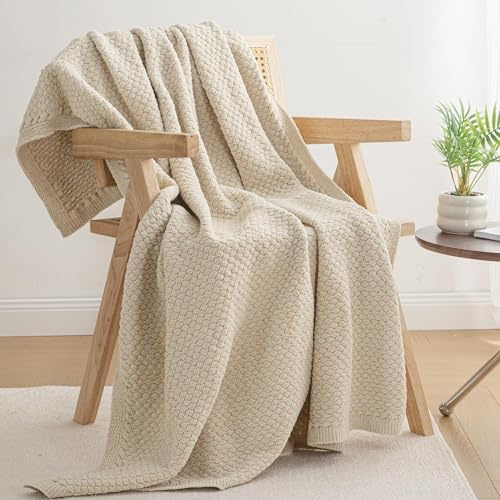 Whale Flotilla Chunky Knit Throw Blanket, Ultra Soft Handmade Reversible Knitted Chenille Blankets for Couch Super Warm Decorative, 130x150 CM, Camel