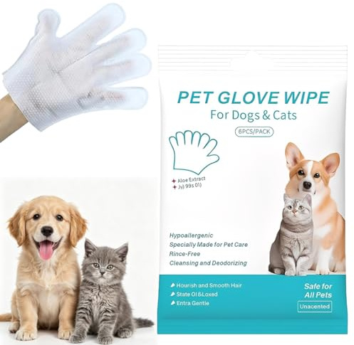 KBCYRT 6 Pieces pet cleaning gloves,dog wipes,dog cleaning gloves,Pet Cleaning Gloves for Smelly Dogs, Gentle Paw Wipes for Fur Face Ears, No Rinse Grooming Solution for Travel & Daily Care
