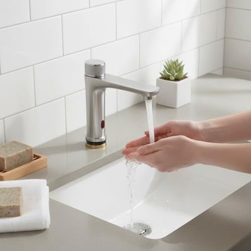 Honseadek Grifo de cocina sin contacto, grifo con sensor infrarrojo para agua caliente y fría, hecho de acero inoxidable 304, adecuado para uso doméstico y baño (plateado)