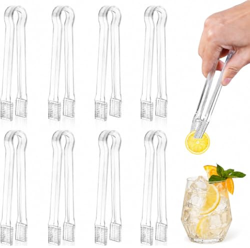 Giyehehi 8 stycken plastserveringstång, 16 cm lång, transparent engångstång, litet köksredskap för fester, catering, bufféer, bagerier, sallader, kex och glass