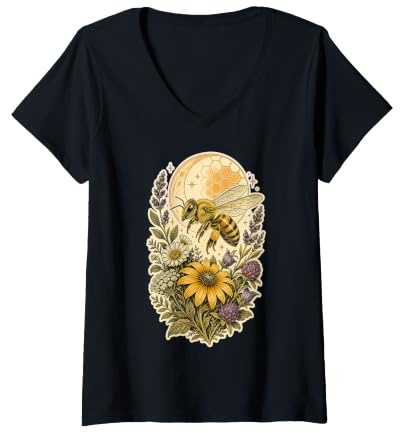 Women's Botanical Bee Beekeeper Honey V-Neck T-Shirt