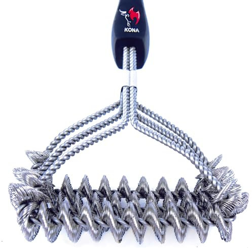 Kona Safe/Clean Grill Brush - Bristle Free BBQ Grill Brush for Outdoor Grill- 100% Rust Resistant Stainless Steel Barbecue Grill Cleaner - Safe for Porcelain, Ceramic, Steel, Cast Iron, Grilling Gift