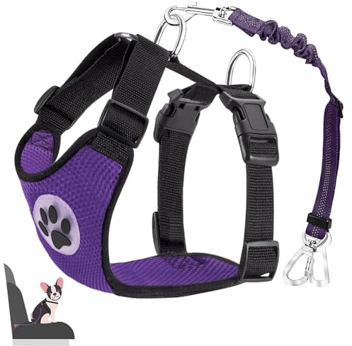 Lukovee Dog Seat Belt for Car, Adjustable Dog Car Harness for Large Medium Small Dogs, Soft Padded & Breathable Mesh Dog Seatbelt with Car Strap and Carabiner (Purple,M)