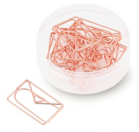 12 x gem, ASHATA 12 bitar kuvertform pappersklämmor kontorsfilklipp i rostfritt stål, bokmärkesklippdispenser dokument som organiserar vackra gem i transparent låda