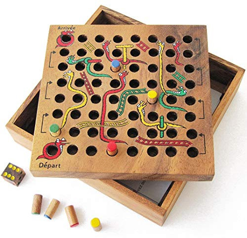 SERPENTS ET ÉCHELLES à partir de 5 ans - Jeu en bois massif aux normes CE de marque française - Jeu de société familial avec dé - jeux de voyage - rangement facile - plateau refermable - jeu de l'oie.
