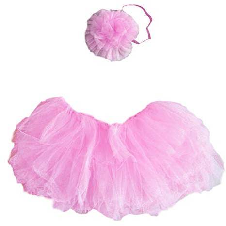 Baby Girls Extra Soft and Extra Plush Tutu Diaper Cover Romper Cake Smash Photoshoot Outfit with Matching Flower Puff Headband (Plain Pink)