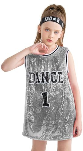 LOLANTA Ropa Hip Hop Niña Lentejuelas Ropa de Baile Trajes de Baile Callejero, Gris Plateado, 8-9 años, 140
