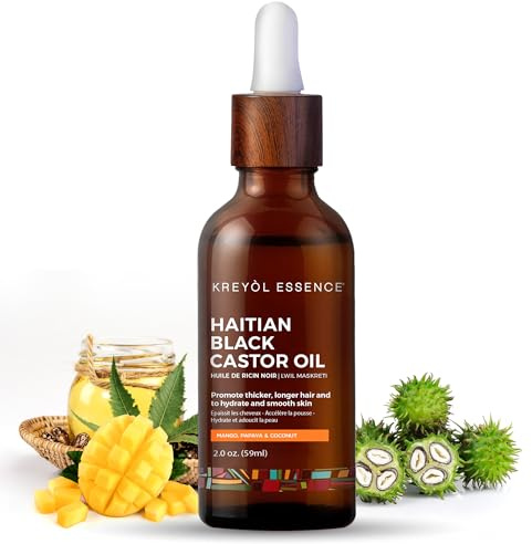 Kreyol Essence - Haitian Black Castor Oil for Skin and Hair, Glass Bottle - Fuller-Looking Hair, Hexane Free, Natural Humectant