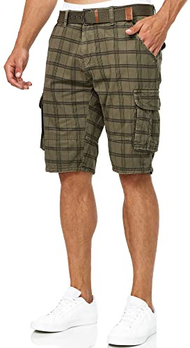 Indicode Herren Monroe Cargo Cargo-Shorts inkl. Gürtel | Bermuda Männer Sommerhose aus Baumwolle Army Check, 3XL