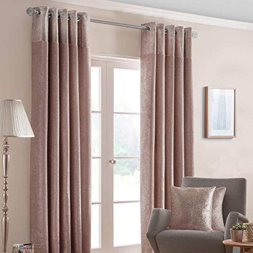 HOMESCAPES Rodnande rosa gardiner 117 x 229 cm (46 x 90) Nova mjuk Chenille modern skimmer gardin par tunga öglor gardiner