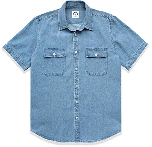 Dubinik®Herr Jeans Skjortor Button Down Kortärmad Western Cotton Casual Work Jean Shirt