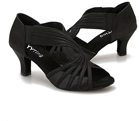 YYTing Ballroom Dance Shoes Women Latin Salsa Practice Dancer Shoes 2.5'' Heels YT02(12, Black)