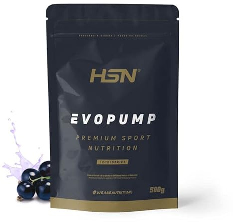 HSN Evopump en Polvo (600mg Nitratos) | Grosella Negra 500g | Pre Entreno Sin Estimulantes (0% Cafeína) | Con Citrulina + Arginina | No Incluye Dosificador | No-GMO, Vegano, Sin Gluten