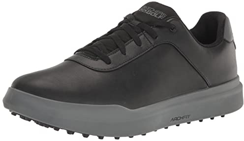 Skechers Homme Drive 5 LX Arch Relaxed Fit Spikeless Waterproof Golf Shoe Sneaker Basket, Noir/Gris, 41.5 EU