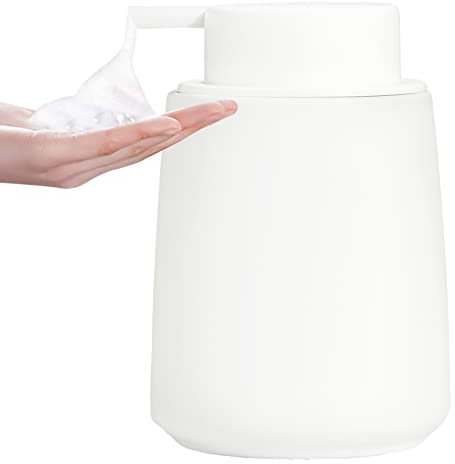 Dispenser di sapone per le mani in schiuma bianca, dispenser di sapone in ceramica da 350 ml, con pompa nera facile da premere, dispenser di sapone liquido riutilizzabile e ricaricabile, per bagno