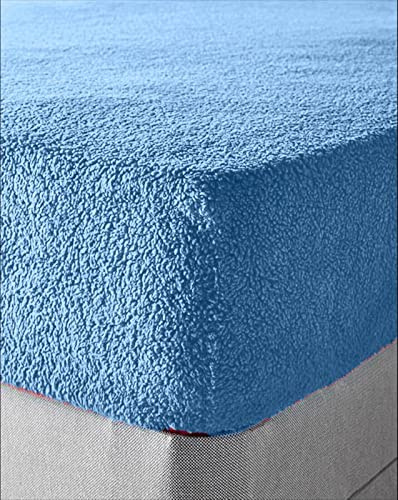 SUPER SOFT TEDDY BEAR FUR SHERPA CUDDLY COSY WARM EXTRA DEEP FLEECE FITTED SHEET BEDDING BED LINEN (Blue, Small Double)