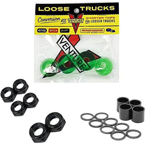 Venture Skateboard Bushings Loose Trucks Conversion Kit 90A Green with Dime Bag Axle, Kingpin Nuts and Speed Kit - Rebuild/Refresh Pack That fits Almost All Skateboard Trucks