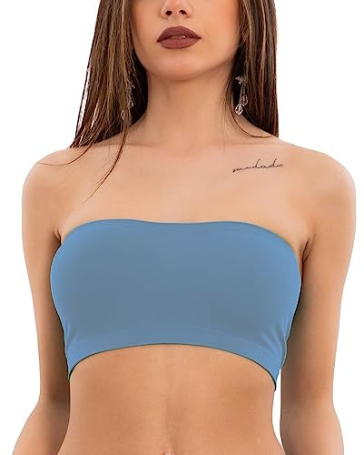 Top Mujer Sujetador Bandeau Banda Elástico Sin Aros Nuevo F3031, Blue Powder, S