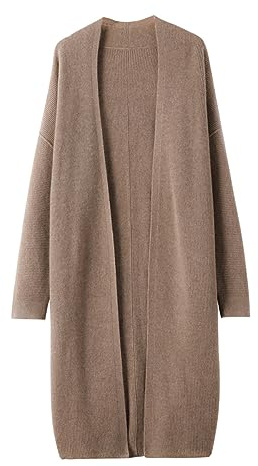 DISSA Women Cashmere Cardigan Brown V-Neck Sweater Long Sleeve Relaxed Cashmere Wool Thick Cardigan Long Ladies Sweater,One Size,MZ2312