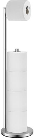 HEETA Toilet Roll Holder Free Standing, Modern Toilet Paper Holder Stainless Steel Bathroom Stand Holds 5 Paper Rolls, Non-Slip and Non-Rust Toilet Tissue Holder with Suction Cups and Weighted Base
