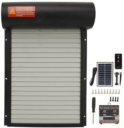 Automatic Chicken Coop Door Solar Powered Chicken Door Opener with Light Sensor Timer Remote Control LED Screen Auto Chicken Coop Door for Poultry Doors