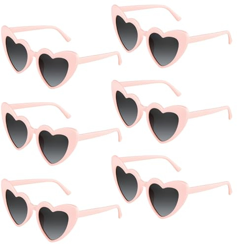 BOUBONI 6/12/24 Pack Heart Sunglasses Vintage Heart Shaped Glasses Bulk Bachelorette Sunglasses for Women Wedding Party (6, Pink)