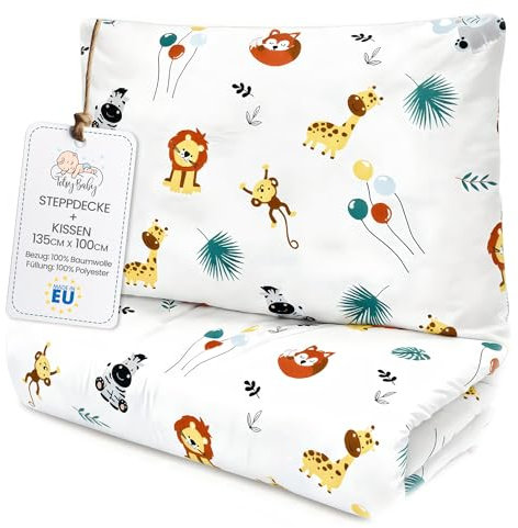 Totsy Baby Edredon Relleno nordico Cama Infantil Algodón - 100x135 - Bebe rellena Juego de Manta 100 x 135 cm con Almohada 40 x 60 cm por niños e niñas Oeko-Tex Safari