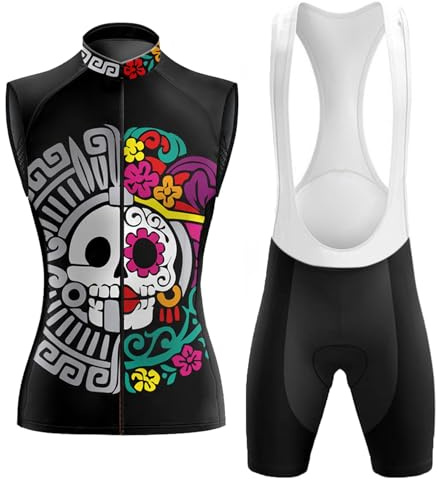 Conjunto Ropa Ciclismo Mujer Verano Maillot Bici MTB Sin Mangas,Traje Ciclista Chaleco Ciclo y Culotte Tirantes con 19D Gel Acolchado,Completa de Bicicleta Jerseys Transpirable Secado Rápido(13,S)