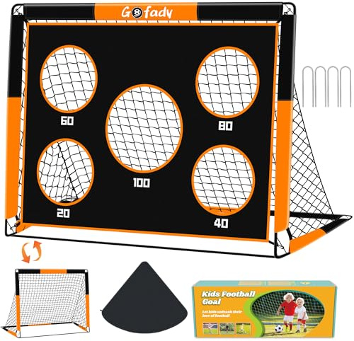 Gofady Porte da Calcio per Bambini 2 in 1, Portatile Pop Up con 5 Fori per Sparare e Borsa di Trasporto, Rete da Calcio per Interni ed Esterni (Giardino/Casa/Cortile/Spiaggia)