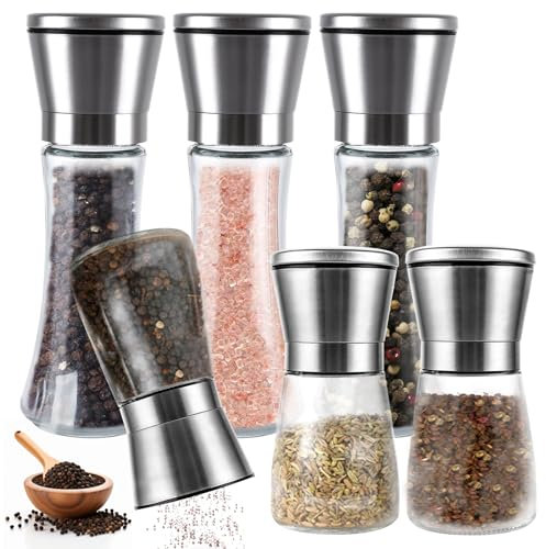 FWEEK Set di 6 macina sale e pepe, macinaspezie con macina in ceramica regolabile manualmente, macinasale trasparente e macinapepe per diverse spezie