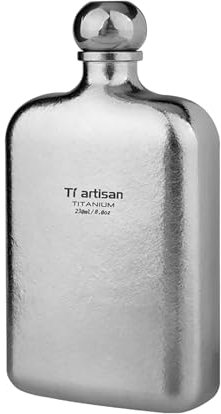 Ti artisan Titan Flachmann mit Trichter Ultraleichte Squre Titanium Hip Flask Whisky Glaskolben für Outdoor-Camping, Wandern, Klettern (230 ml (silber)